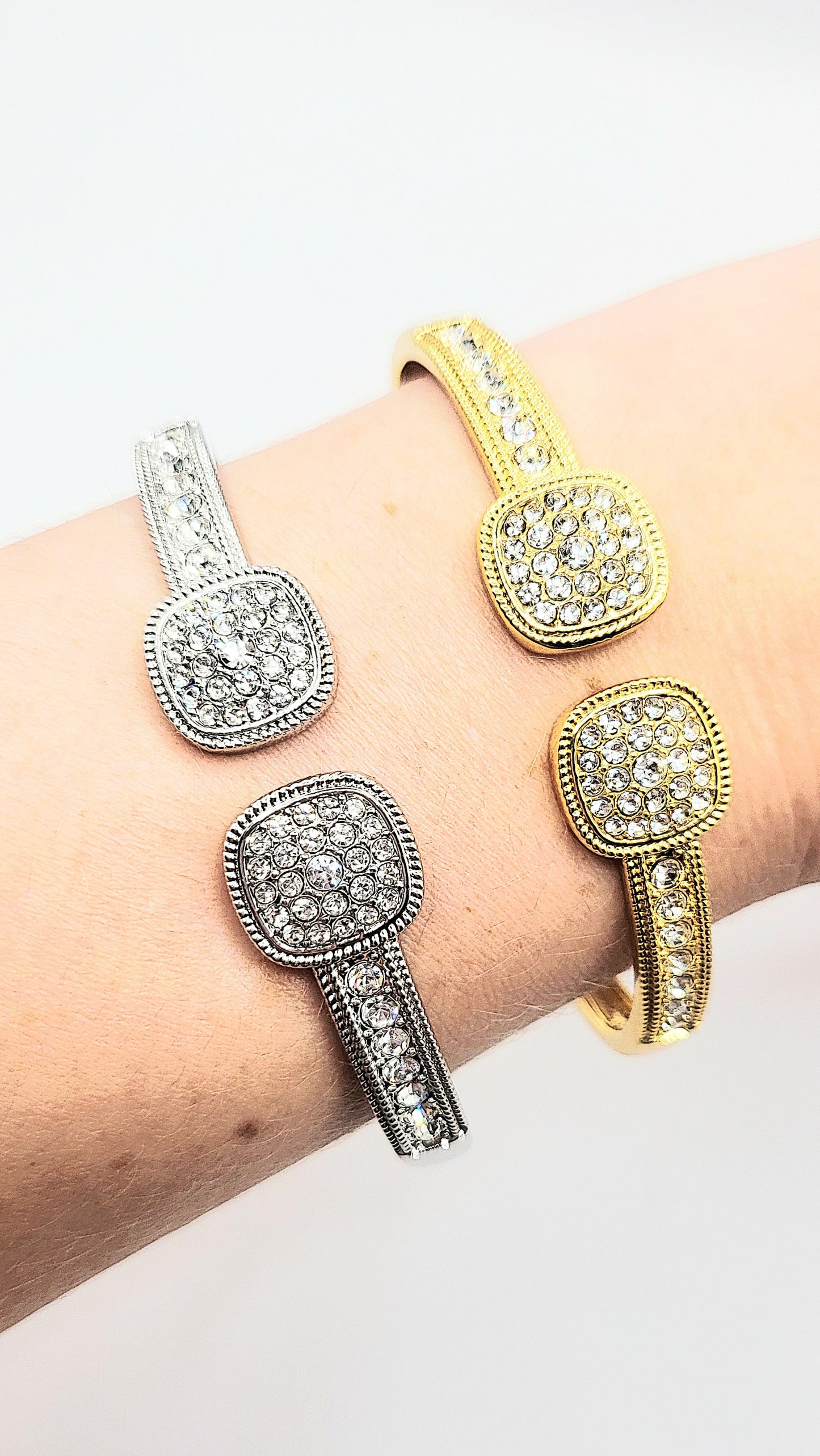 Square Crystal Stacking Bangle Stainless Steel