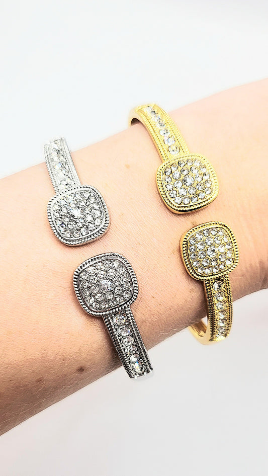 Square Crystal Stacking Bangle Stainless Steel