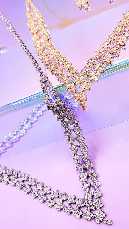 V Shaped Crystal Necklace Set