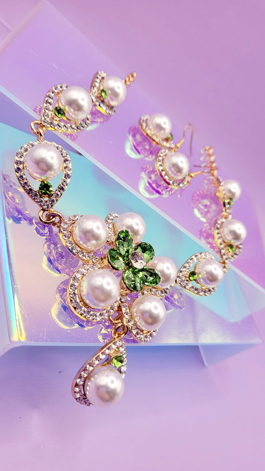 Pearl Crystal Duo Necklace & Earrings