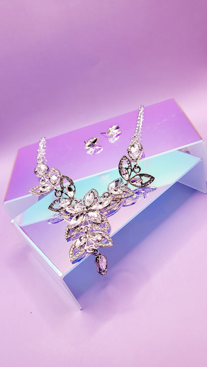 Petal Chain Crystal Duo Necklace & Earrings