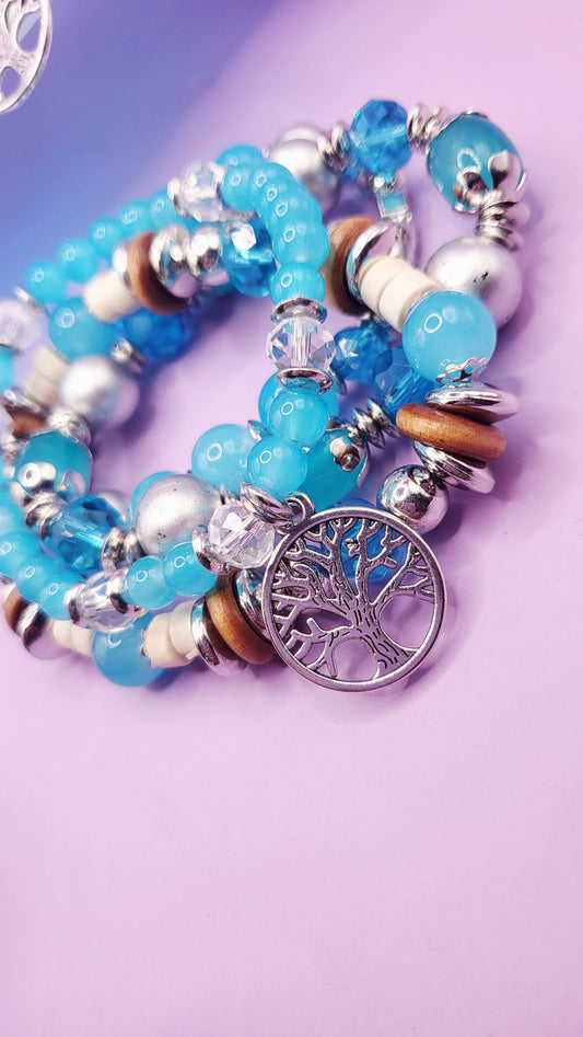 Tree Charm Ceramic Beaded Bracelet Set