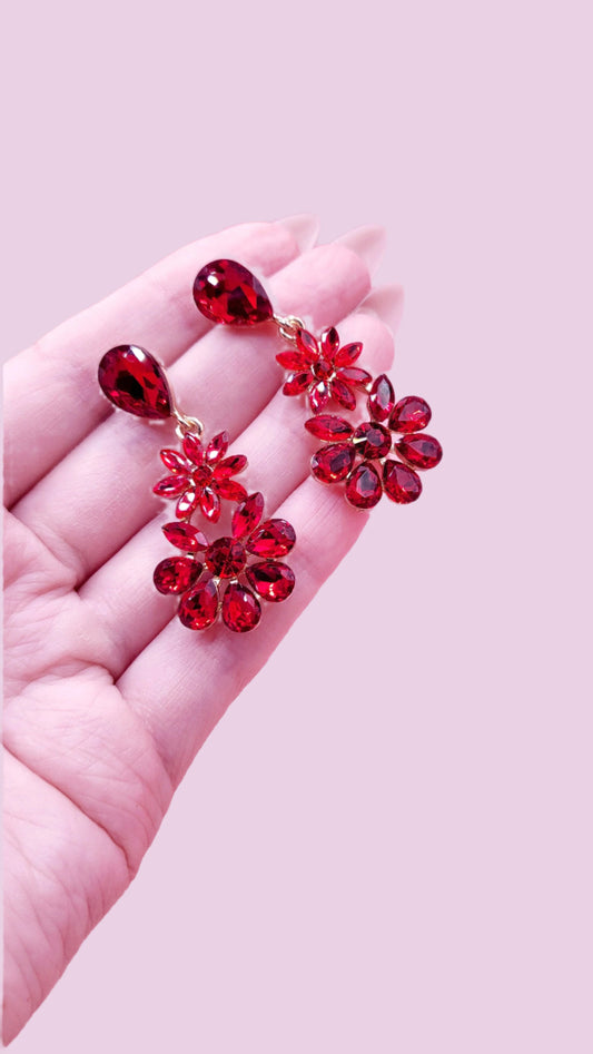 Ruby Crystal Drop and Dangle Earrings