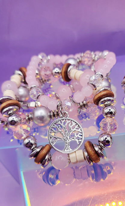 Tree Charm Ceramic Beaded Bracelet Set