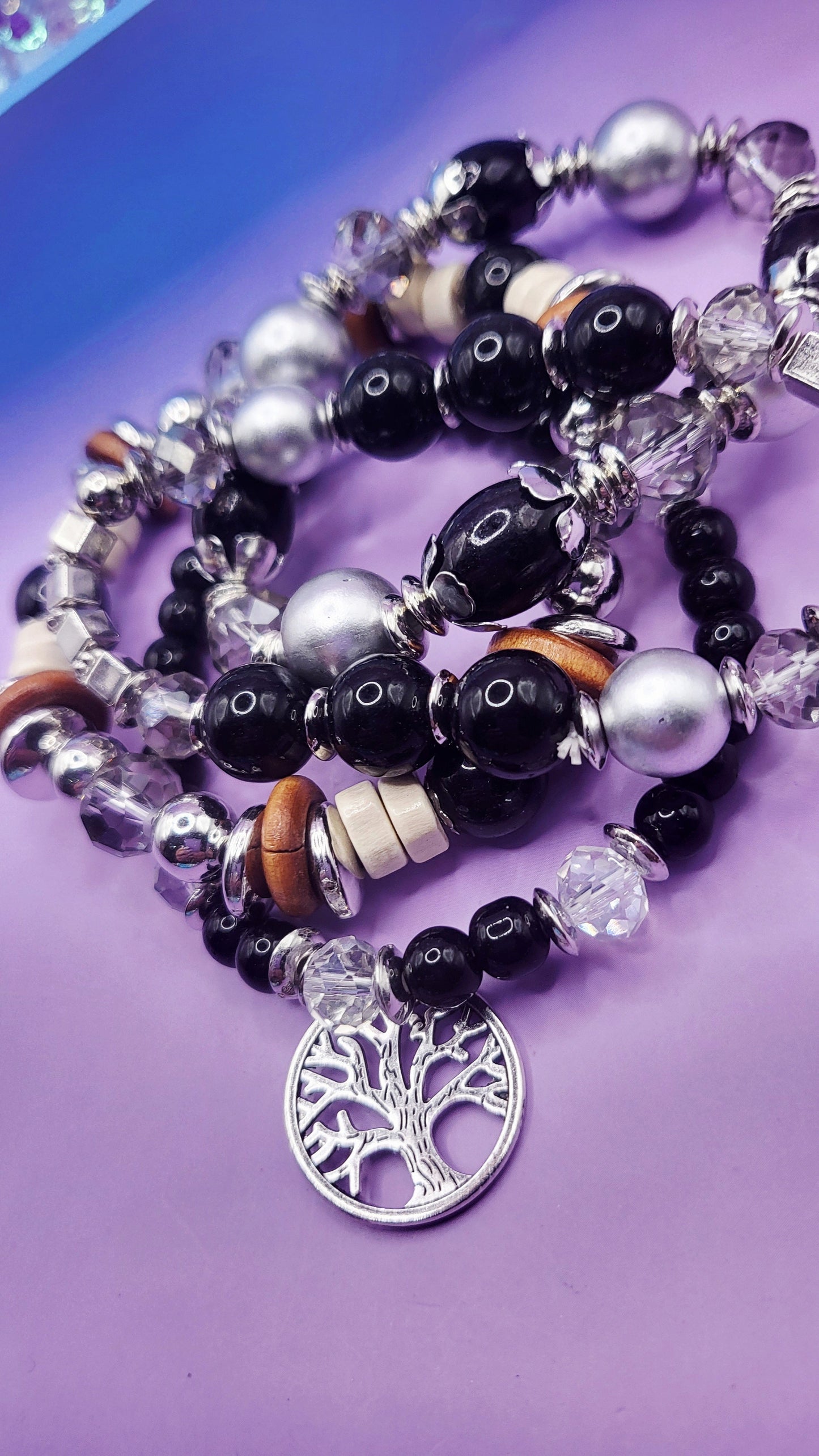Tree Charm Ceramic Beaded Bracelet Set