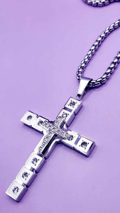 Square Silver Cross Necklace