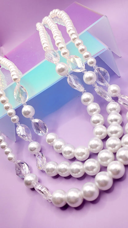 Shiny Pearl Multi Layer Necklace & Earrings