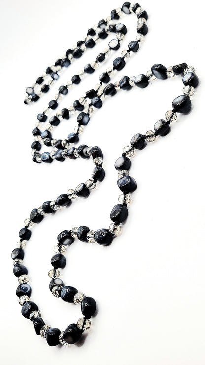 Resin Navy Boho Long Beaded Necklace