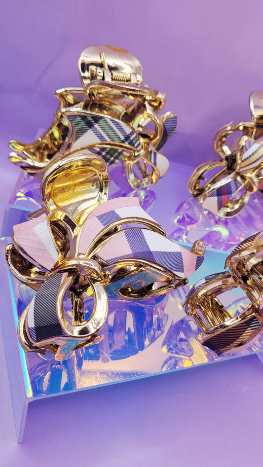 Tartan Bow Hair Clamps Pack of 12