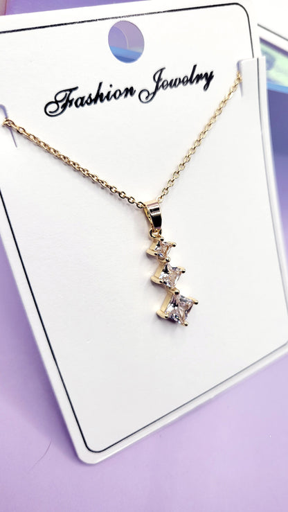 Square Tiered Crystal Necklace