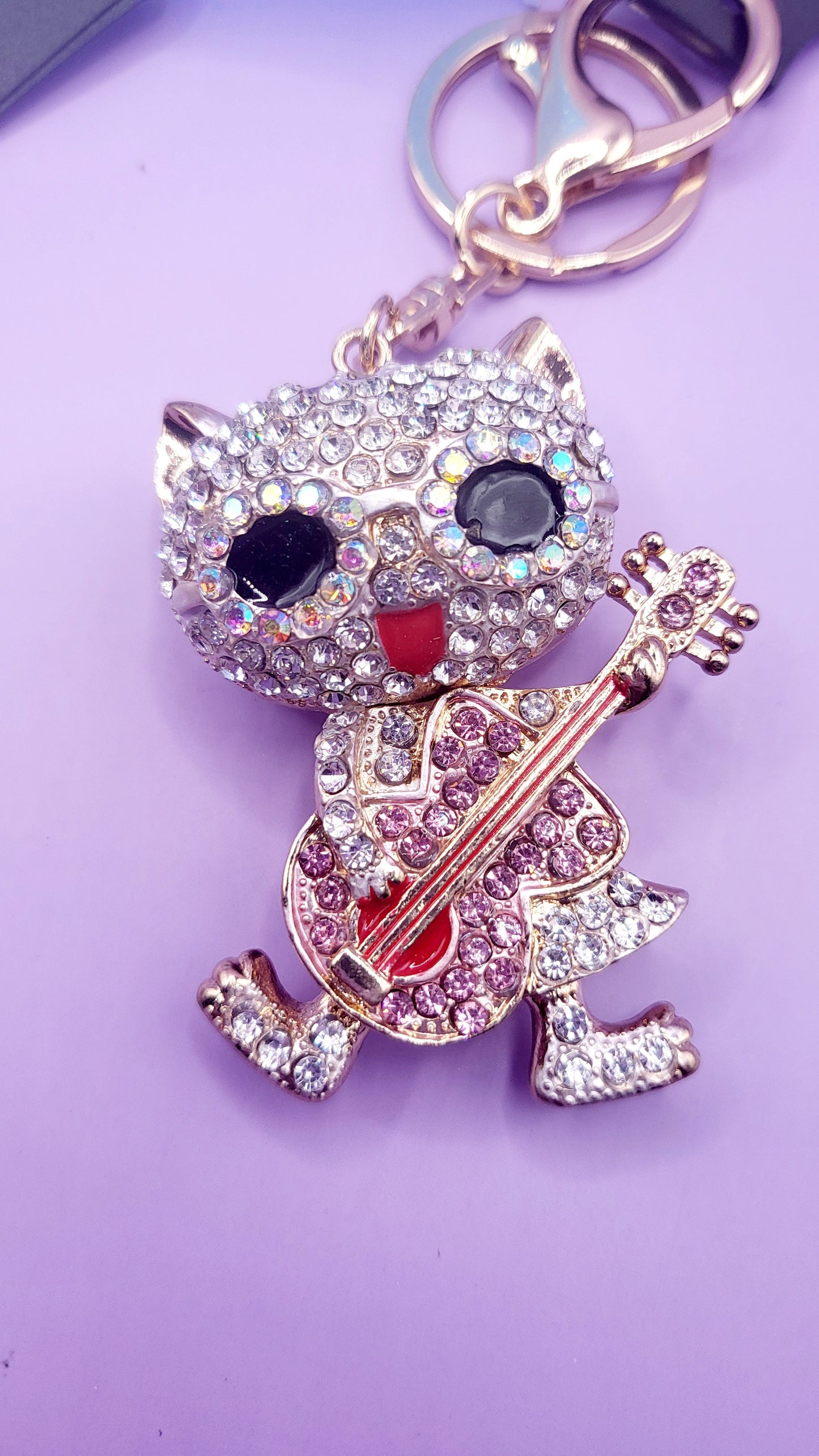 Singing Guitar Cat Key Ring