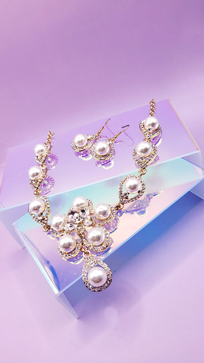 Pearl Crystal Duo Necklace & Earrings