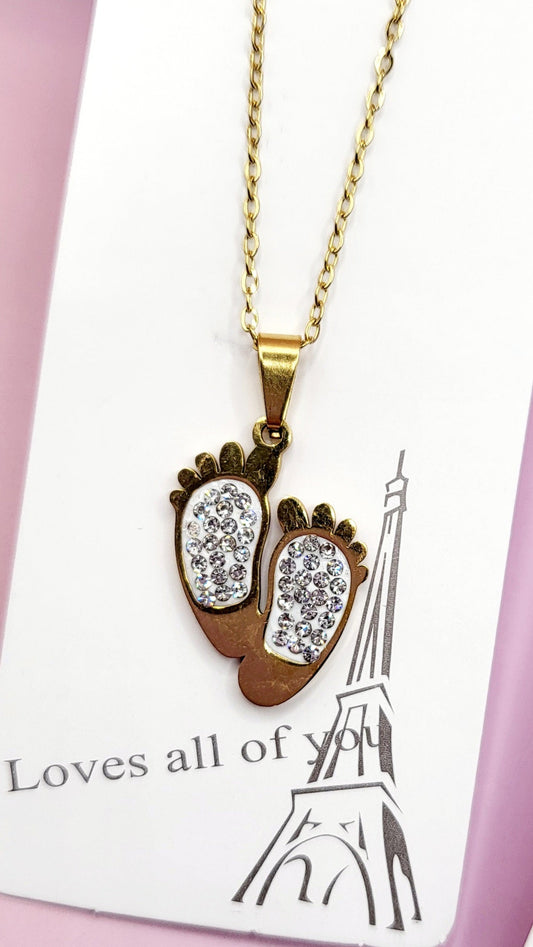Pavé Crystal Baby Feet Necklace