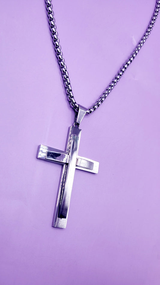 Polished Silver Cut Out Cross Necklace