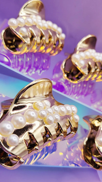Shiny Gold Pearl Hair Clamps Pack of 12