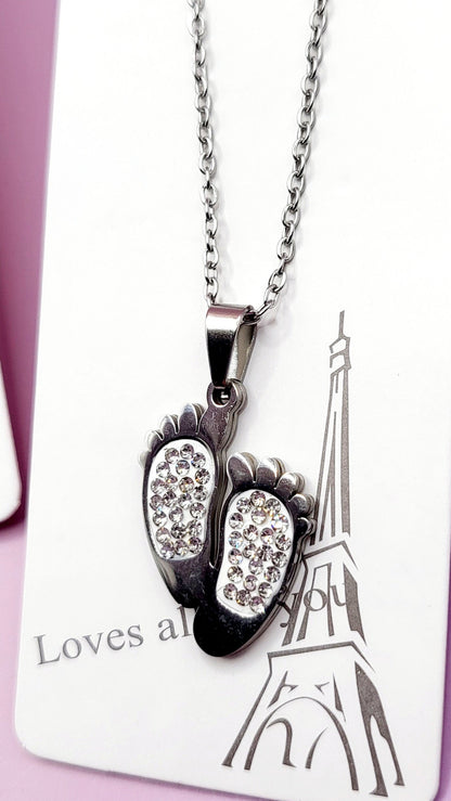 Pavé Crystal Baby Feet Necklace