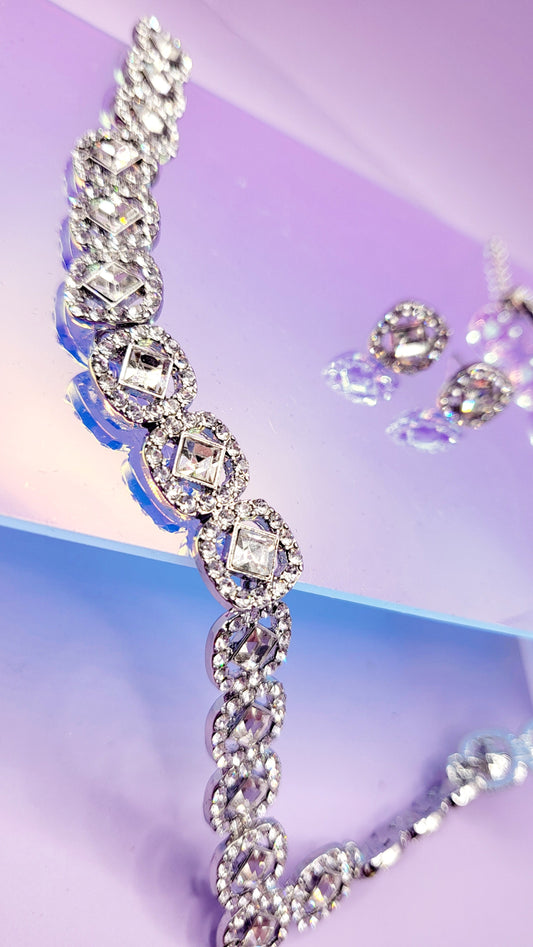 Square Crystal Trio Necklace, Earrings & Bracelet