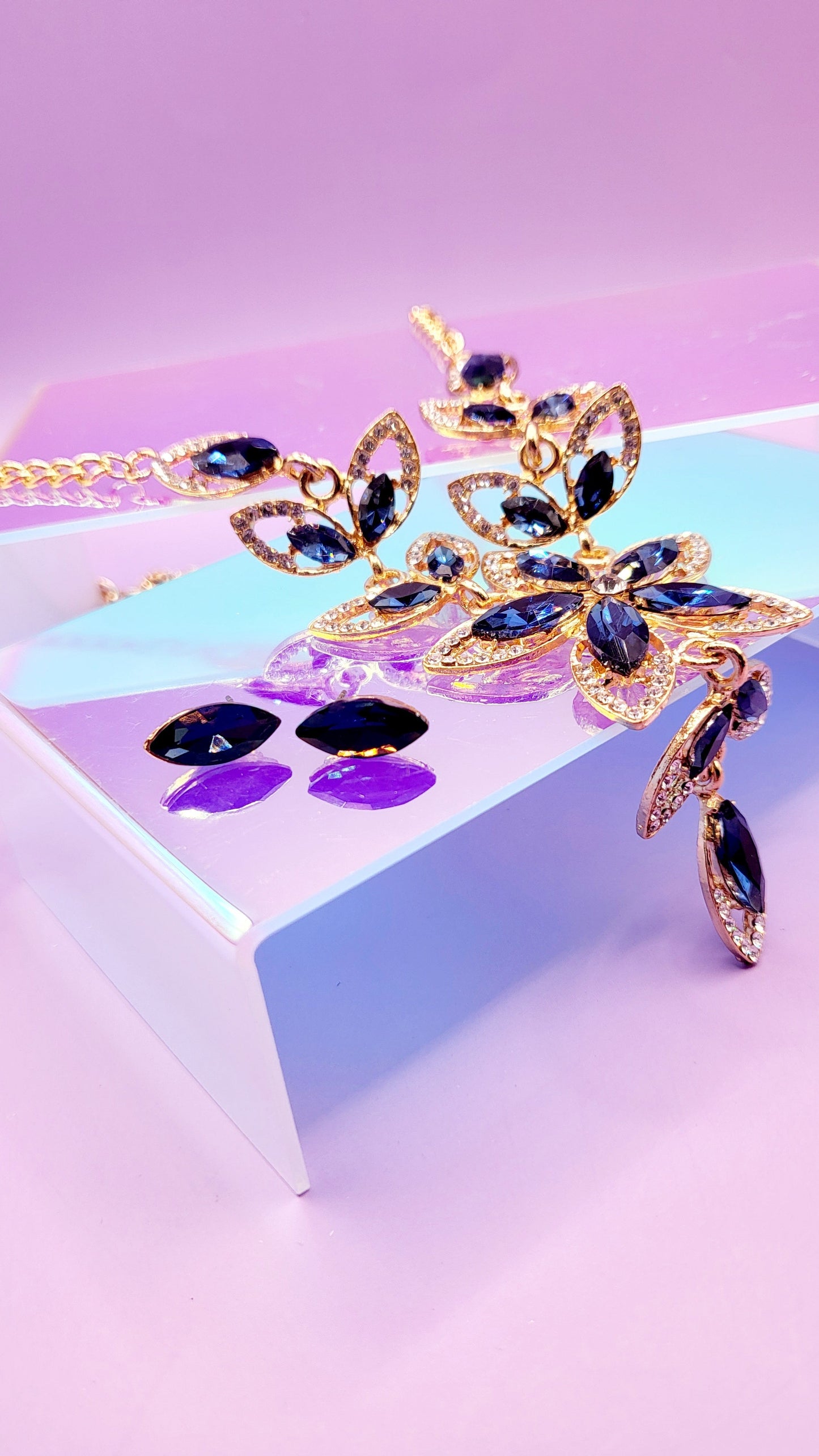 Petal Chain Crystal Duo Necklace & Earrings