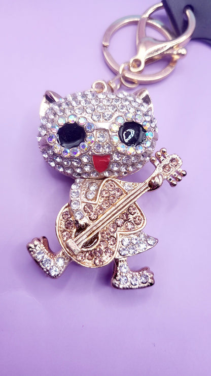 Singing Guitar Cat Key Ring