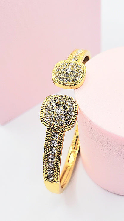 Square Crystal Stacking Bangle Stainless Steel