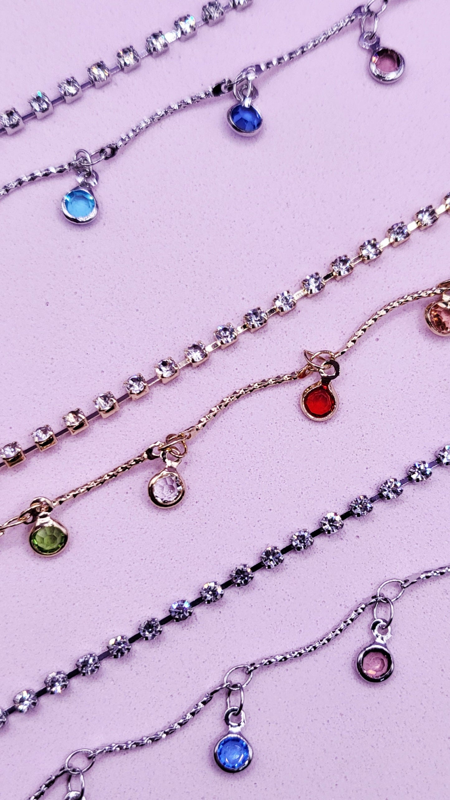 Rainbow Crystal Charm Tennis Anklet