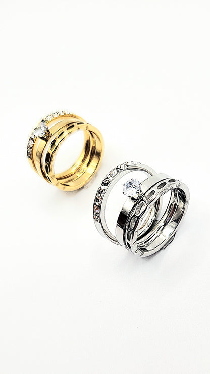 14k Gold Plate Solitaire Crystal Stacking Rings Box set of 24