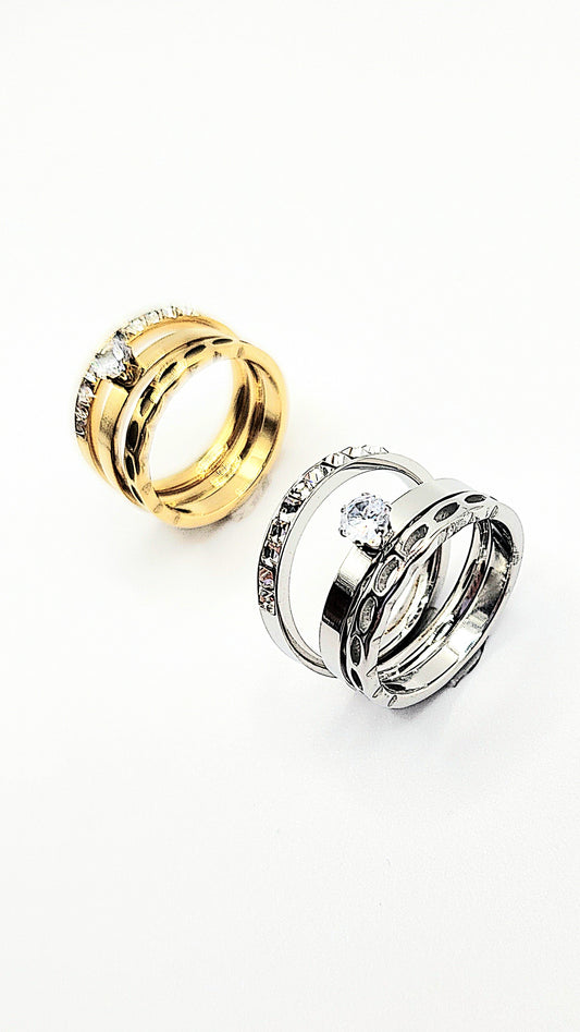 14k Gold Plate Solitaire Crystal Stacking Rings Box set of 24
