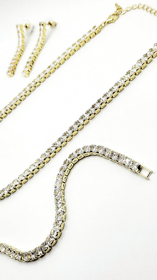 Square Cut Crystal Tennis Necklace Trio Set