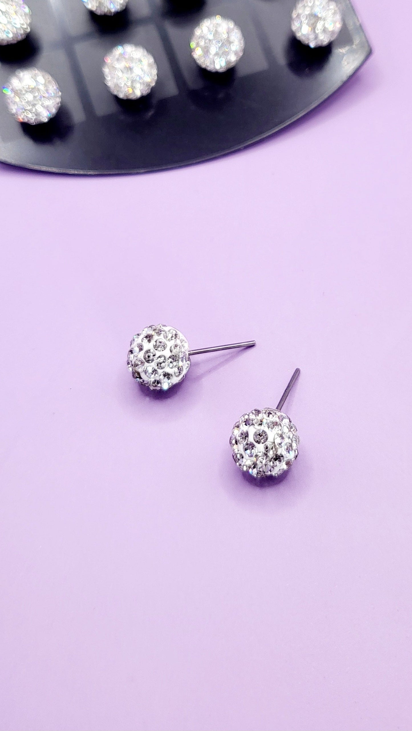 Round Glitter Ball Medium Crystal Earrings Large Set Of 12