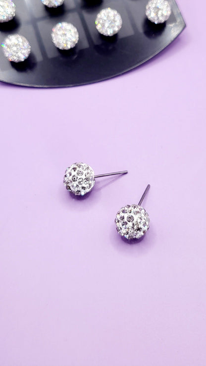 Round Glitter Ball Medium Crystal Earrings Large Set Of 12