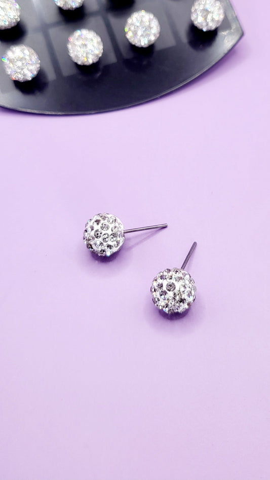Round Glitter Ball Medium Crystal Earrings Large Set Of 12