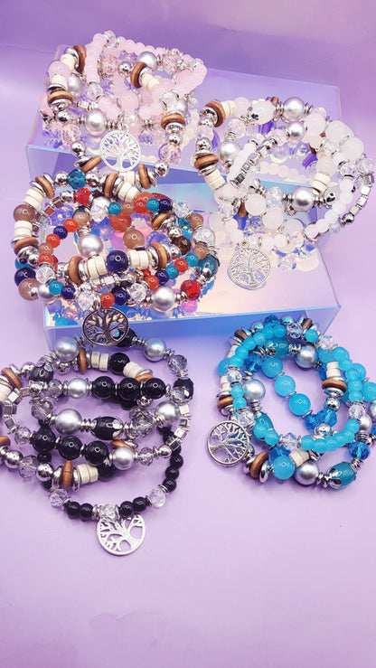 Tree Charm Ceramic Beaded Bracelet Set