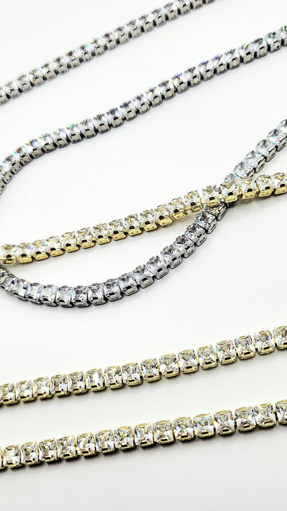 Square Cut Crystal Tennis Necklace Trio Set