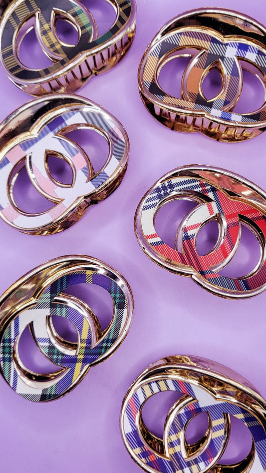 Tartan Round Hair Clamps Pack of 12