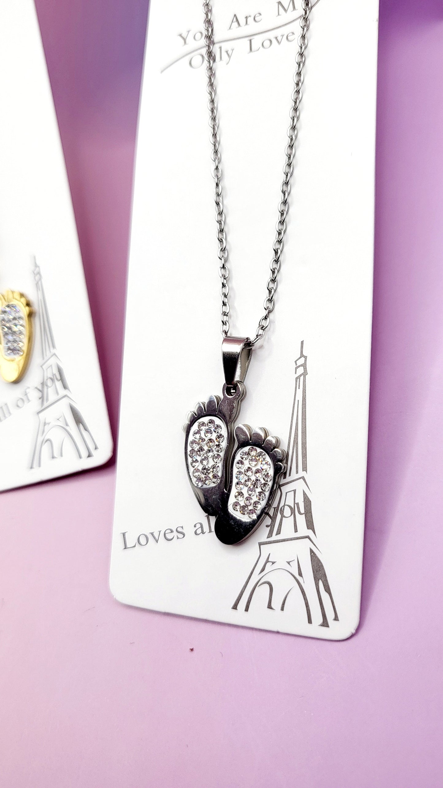 Pavé Crystal Baby Feet Necklace