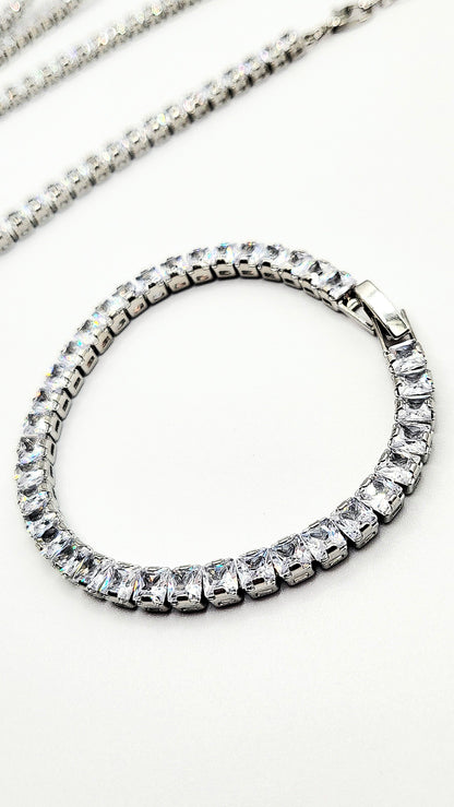 Square Cut Crystal Tennis Necklace Trio Set