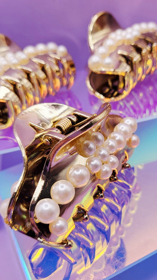Shiny Gold Pearl Hair Clamps Pack of 12