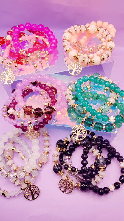 Tree Charm Ceramic Beaded Bracelet Set