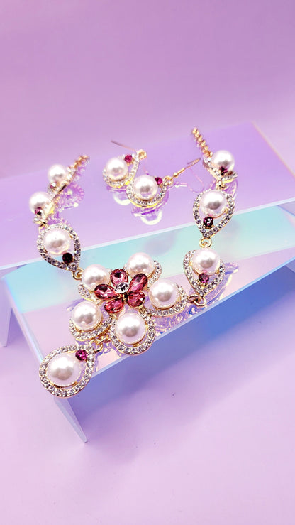 Pearl Crystal Duo Necklace & Earrings