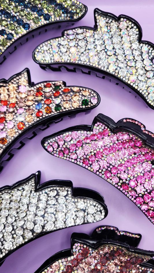 Scalloped Crystal Hair Clamps Pack of 12