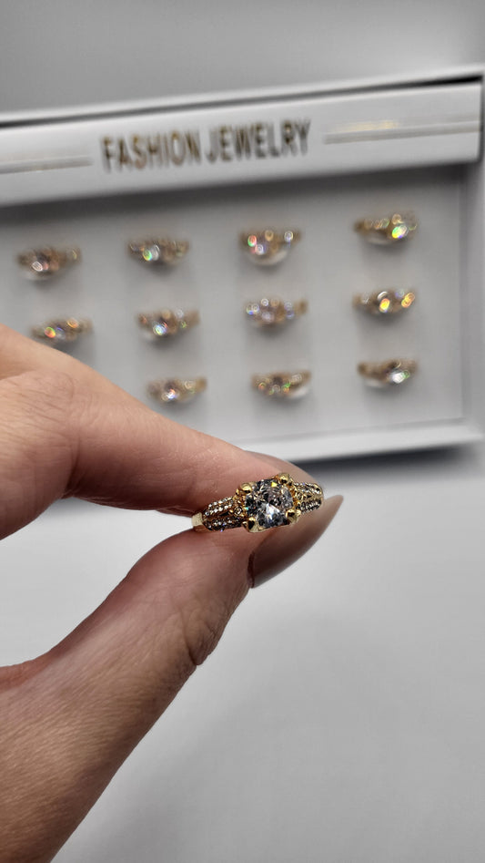Twinkle Crystal Ring Gold Box set of 12