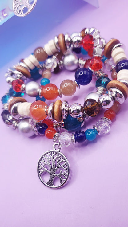 Tree Charm Ceramic Beaded Bracelet Set