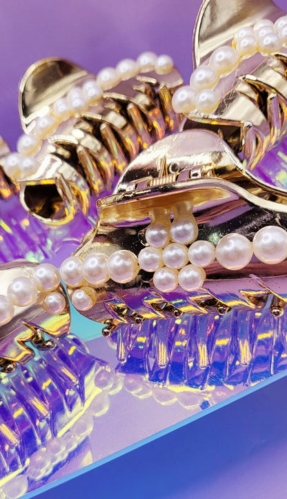 Shiny Gold Pearl Hair Clamps Pack of 12