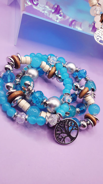 Tree Charm Ceramic Beaded Bracelet Set