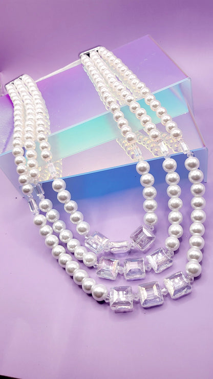 Square Pearl Multi Layer Necklace & Earrings