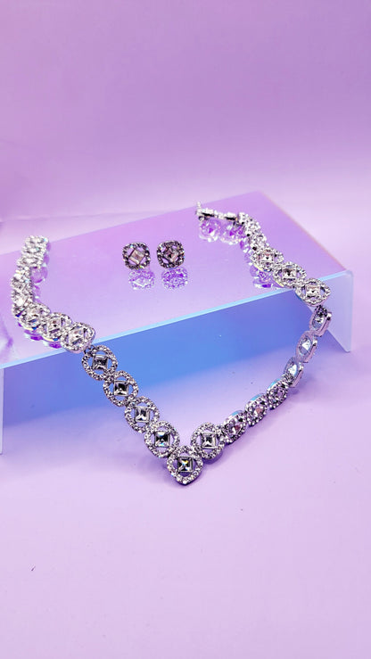 Square Crystal Trio Necklace, Earrings & Bracelet
