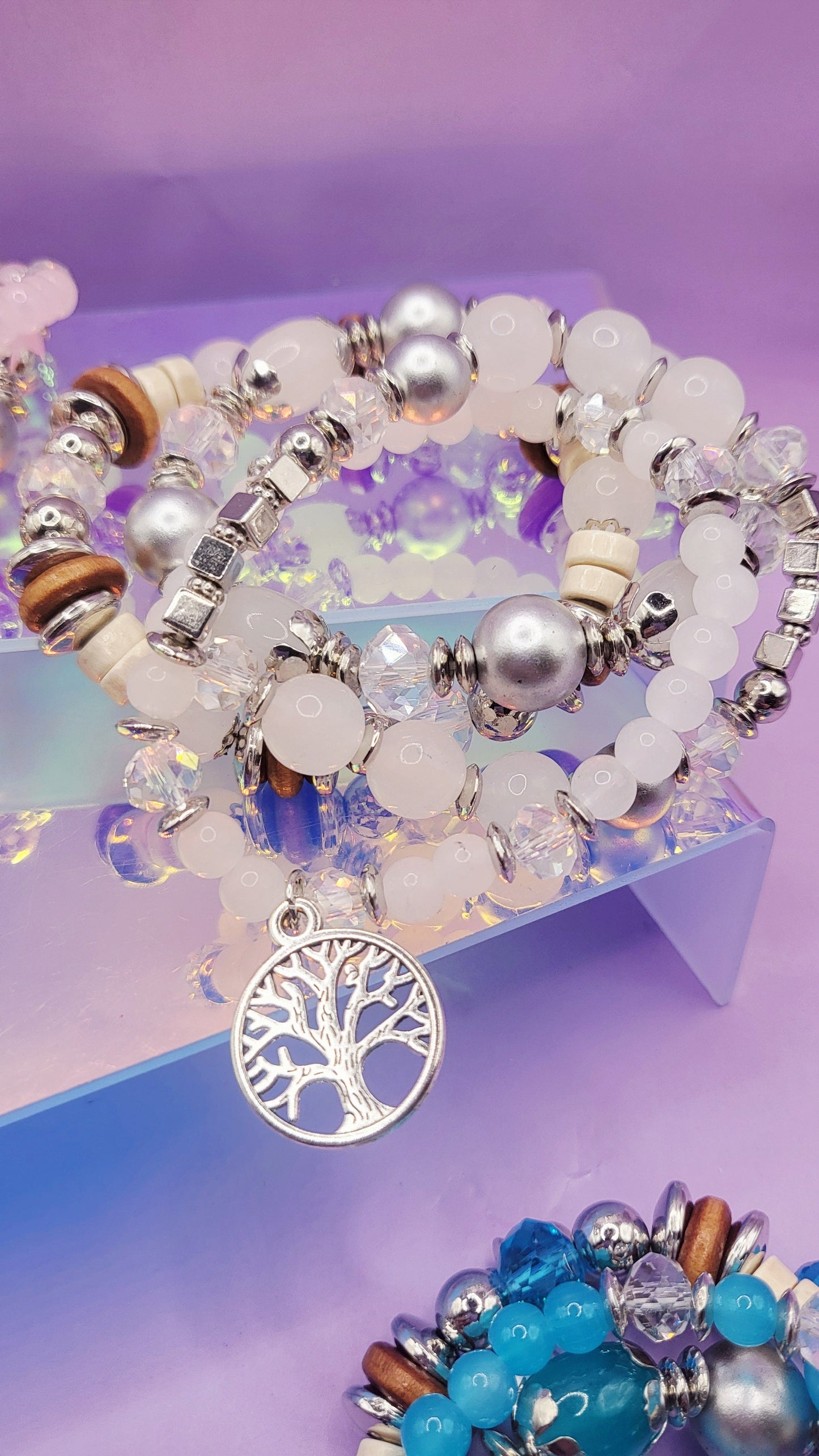 Tree Charm Ceramic Beaded Bracelet Set