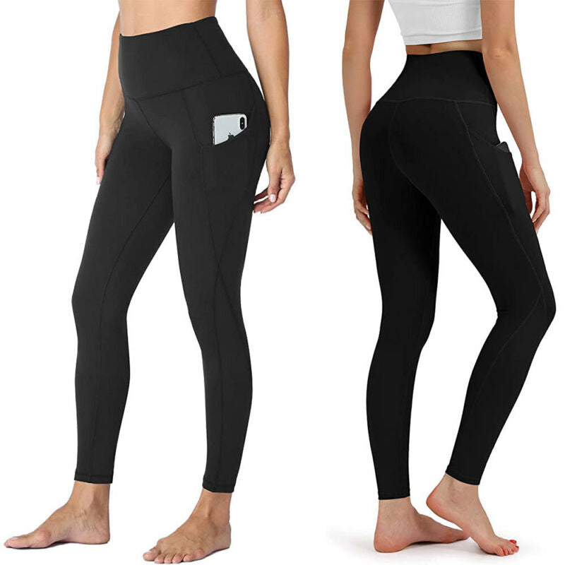 Women High Waist Gym Leggings Pocket Fitness Sports Running Ladies Yoga Pants UK