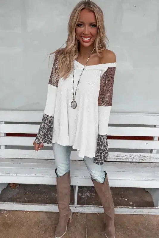 Sequin Patchwork Bell Sleeve Tunic Top-3
