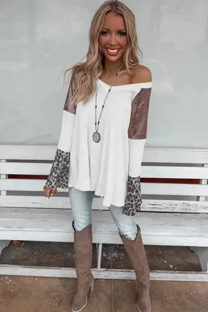 Sequin Patchwork Bell Sleeve Tunic Top-3